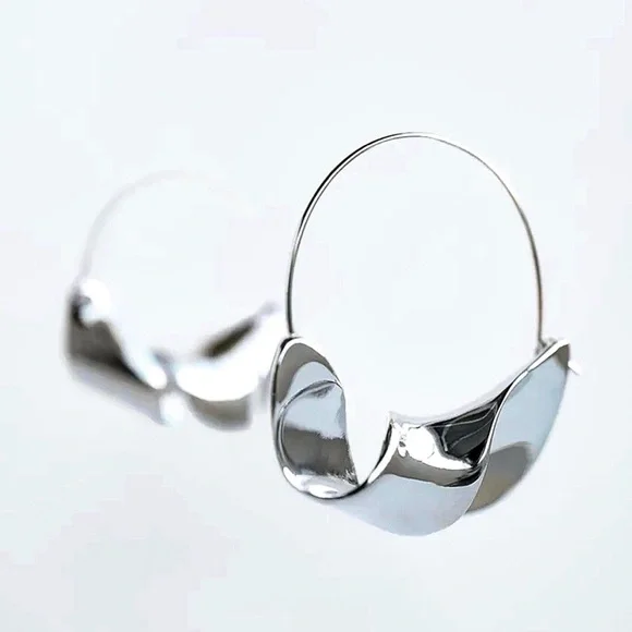 Any 3/$25! Silver Twisted Ribbon Hoop Earrings - Picture 5 of 8